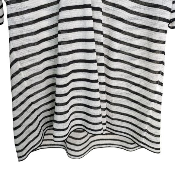 Eileen Fisher Organic Linen Crepe Striped V Neck Tee Top Medium Black White - Picture 3 of 10